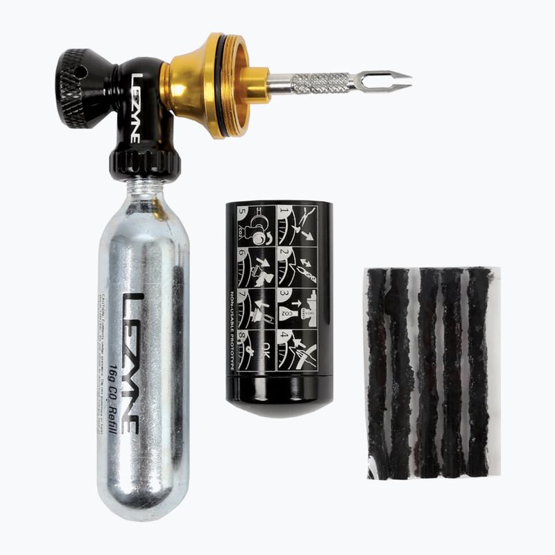 Kit de reparații pentru anvelope tubeless Lezyne Tubeless Co2 Blaster negru/auriu 2