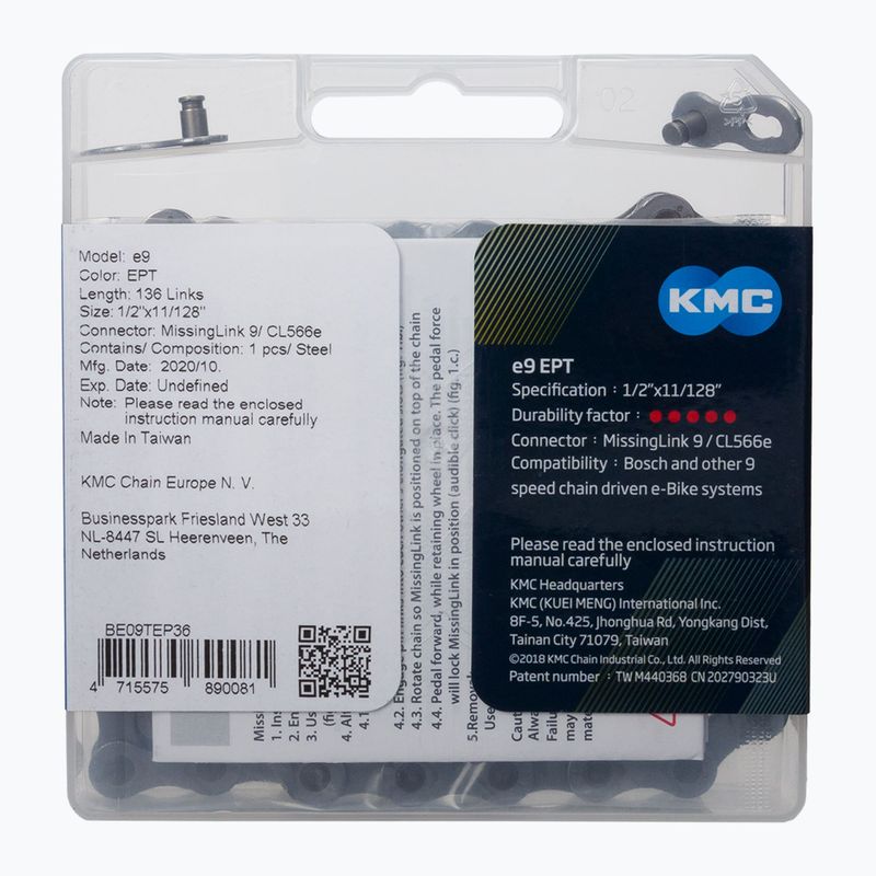 Lanț KMC e9 EPT e-Bike 136 de verigi 9rz argintiu BE09TEP36 2