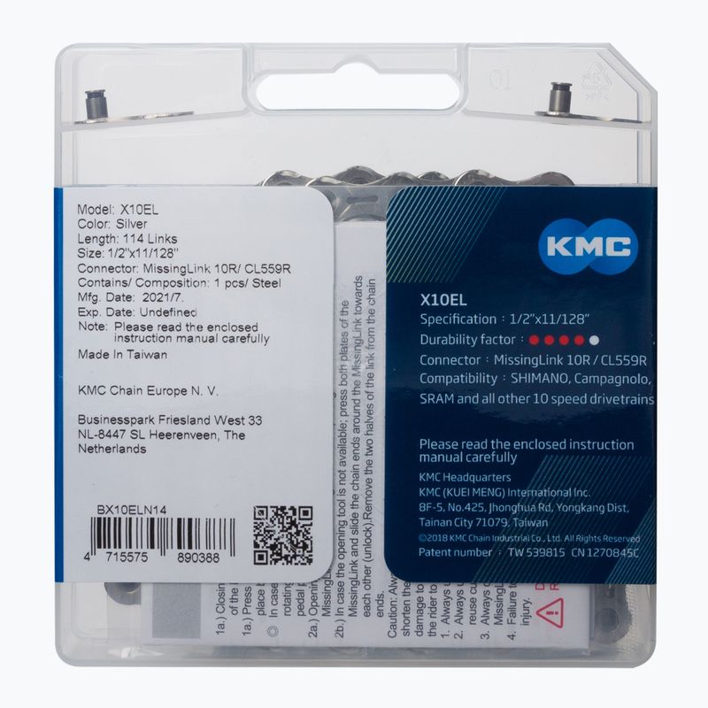 Lanț KMC X10 EL 10rz 114 verigi argint BX10ELN14 2