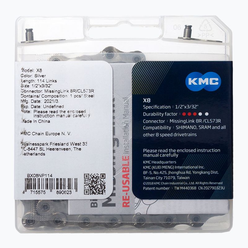 Lanț de bicicletă KMC X8 114 verigi 8rz argintiu BX08NP114 2