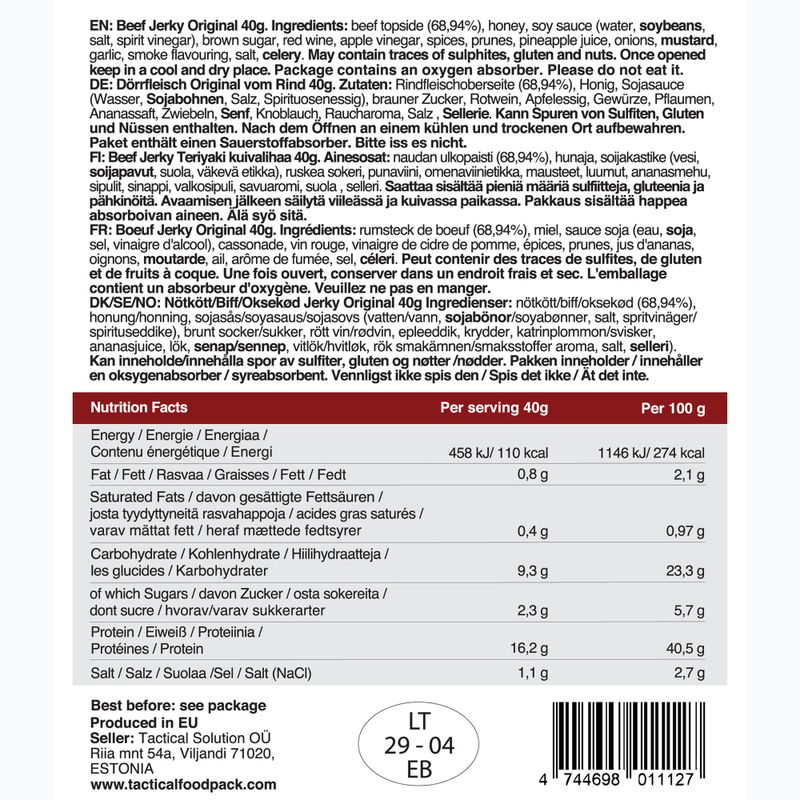 Carne de vită uscată Tactical Foodpack Beef Jerky Original 40 g 2