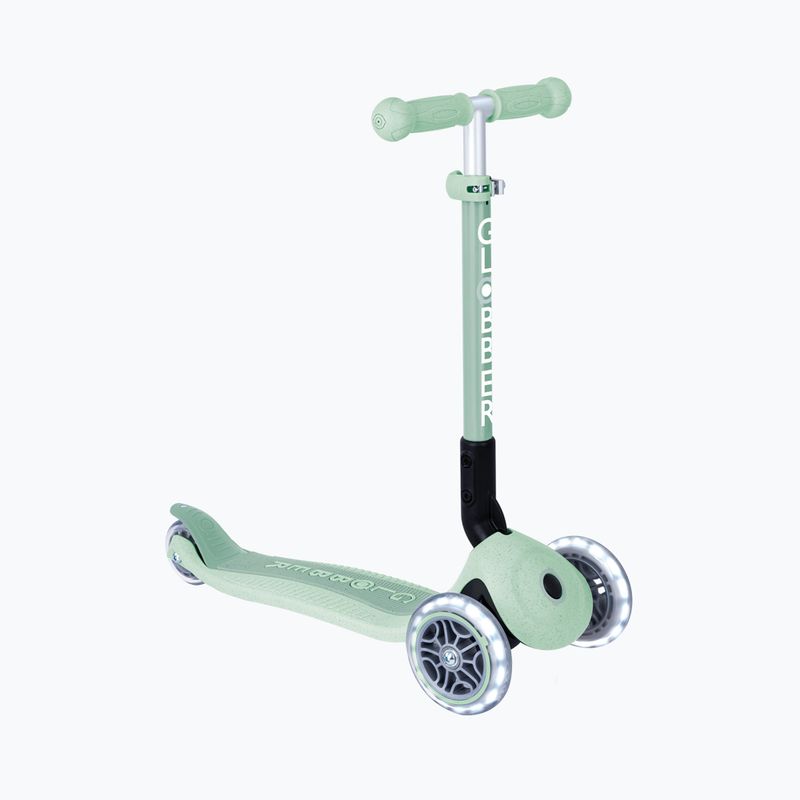 Trotinetă cu 3 roți pentru copii Globber Junior Foldable Lights Eco pistachio