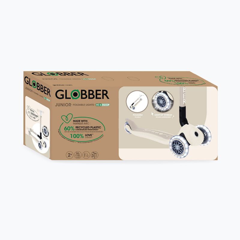 Trotinetă cu trei roți pentru copii Globber Junior Foldable Lights Eco coconut 12