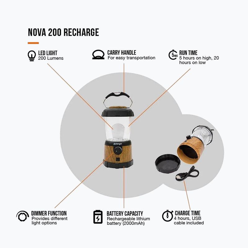 Lampă de camping Vango Nova 200 Recharge wood 3