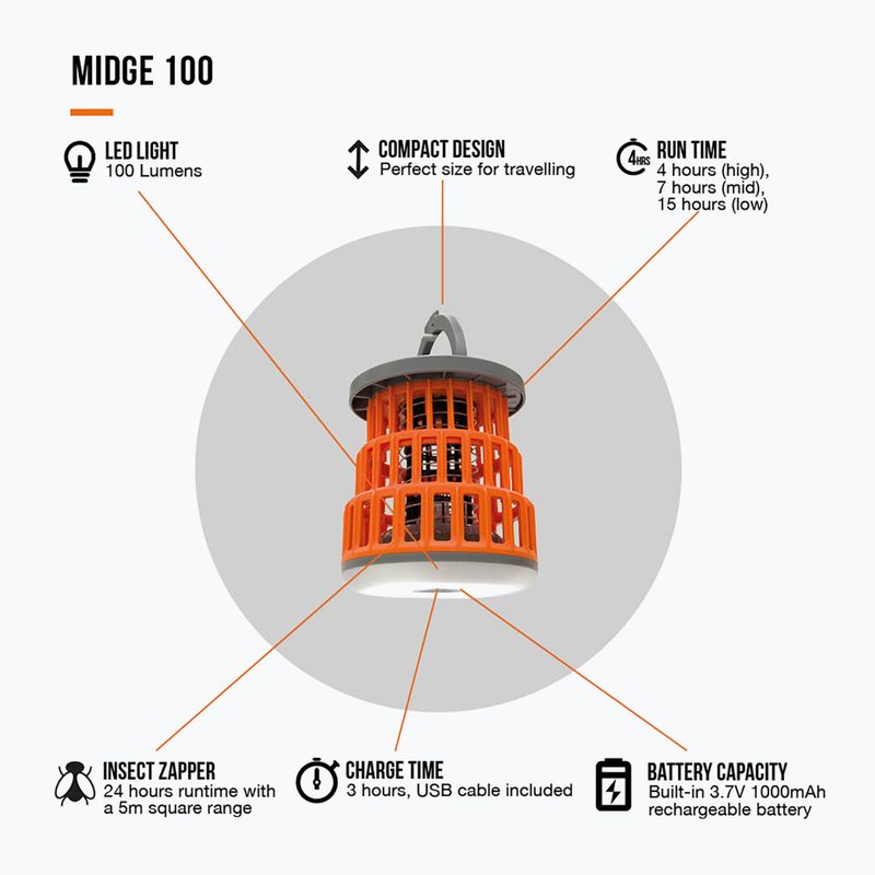 Lampă turistică Vango Midge 100 orange 8