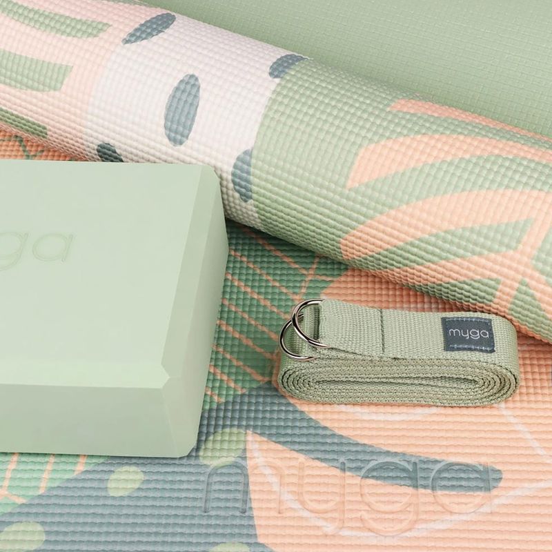Set de yoga Myga Palm Yoga Set mat + block + green strap 4