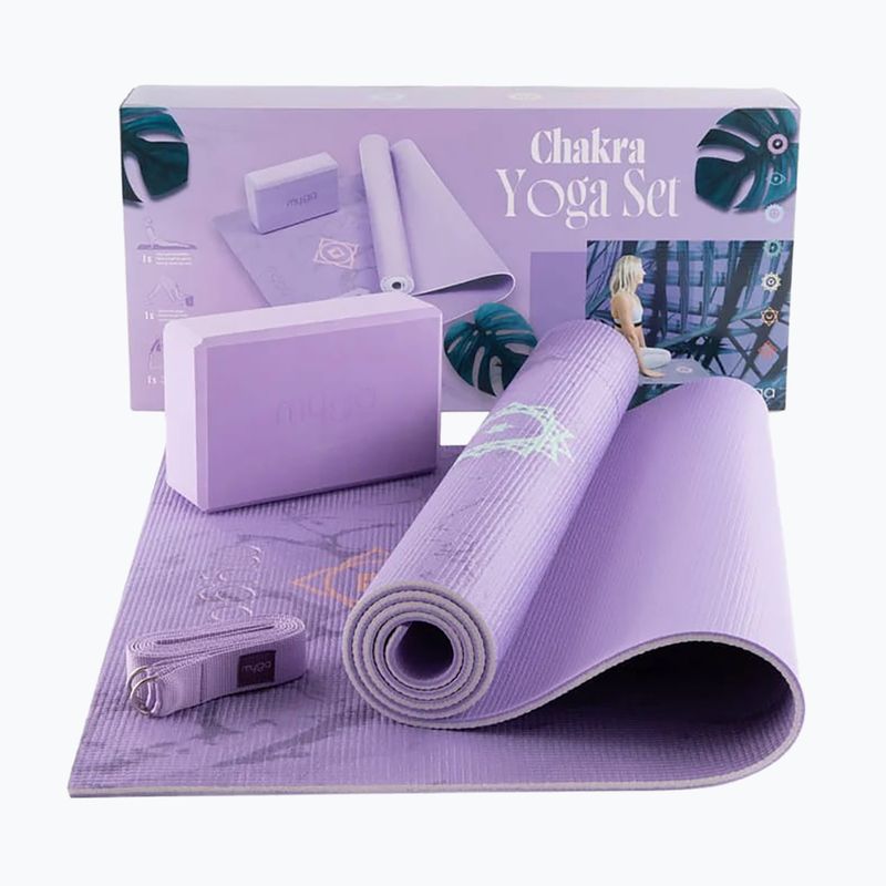 Set de yoga Myga Chakra Yoga Set mat + block + purple strap 3