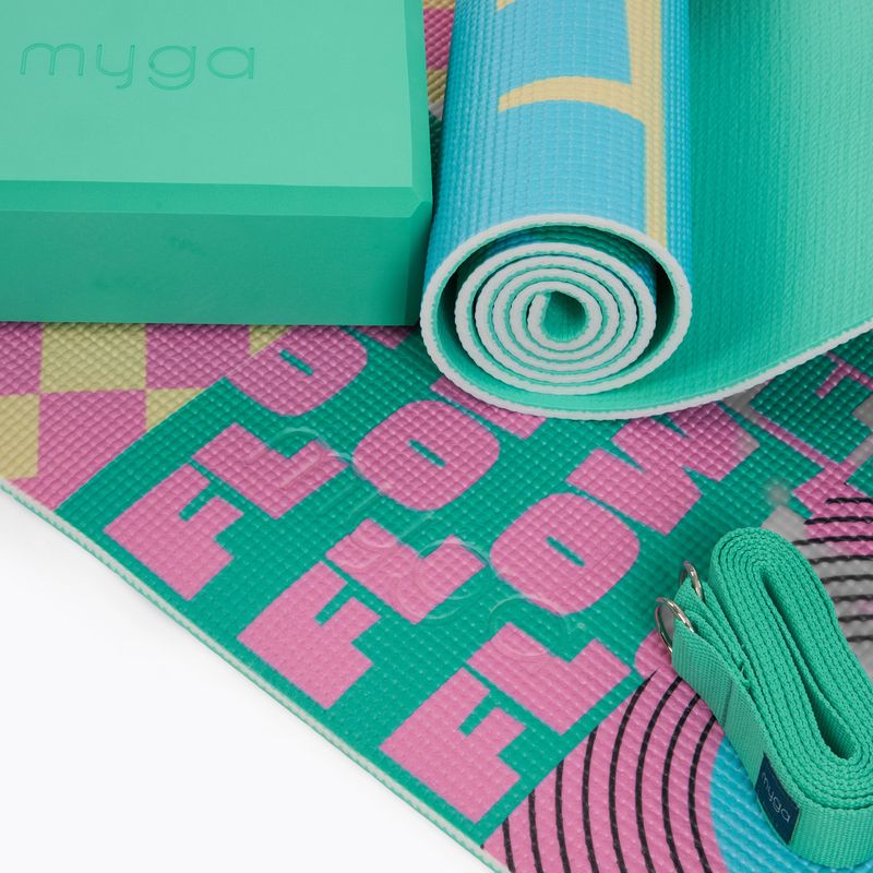 Set de yoga Myga Spirit Yoga Set mat + block + turquoise strap 9