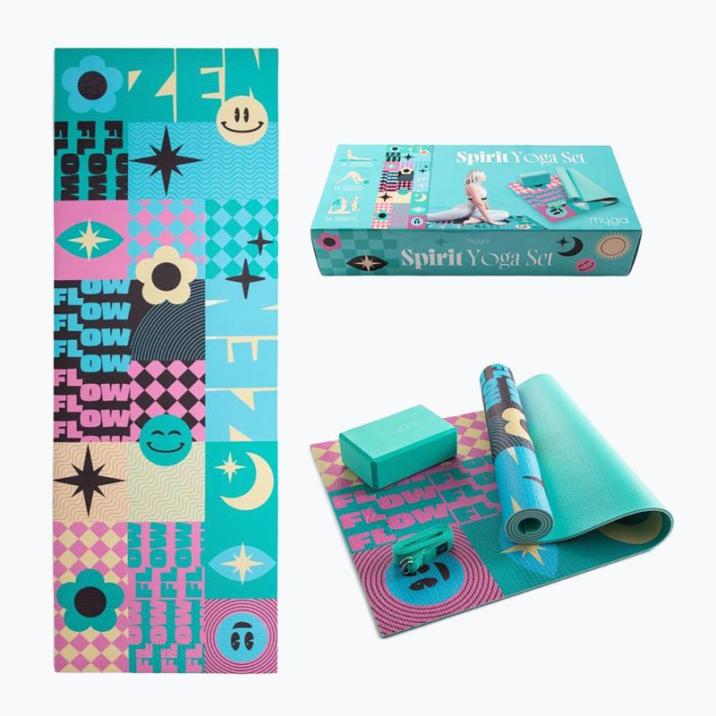 Set de yoga Myga Spirit Yoga Set mat + block + turquoise strap 12