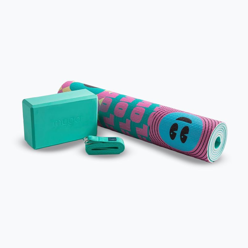 Set de yoga Myga Spirit Yoga Set mat + block + turquoise strap 14