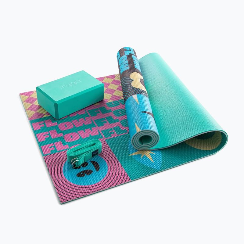 Set de yoga Myga Spirit Yoga Set mat + block + turquoise strap 15