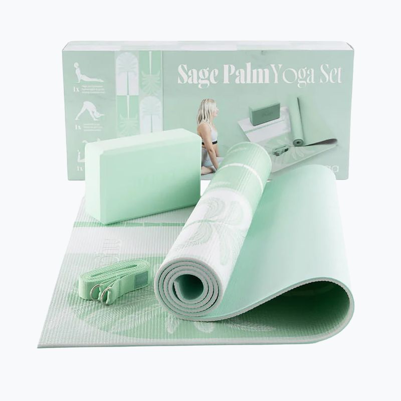 Set de yoga Myga Sage Palm Yoga Set mat + block + green strap 11