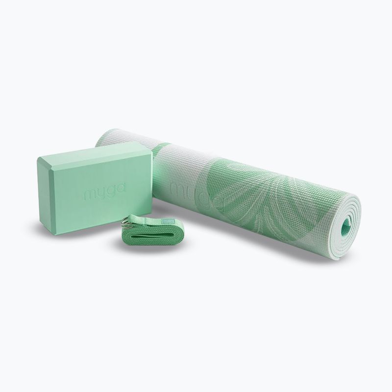 Set de yoga Myga Sage Palm Yoga Set mat + block + green strap 14