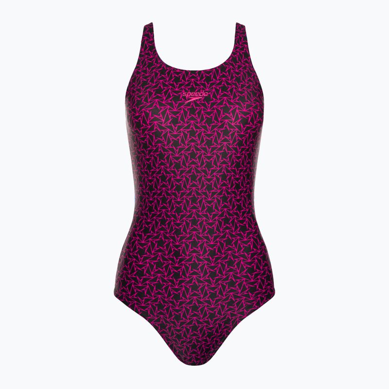 Speedo Boomstar Allover Muscleback Costum de baie o singură bucată pentru femei Negru Roz 68-12299B344