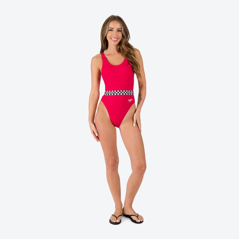 Speedo Belted Deep U-Back pentru femei costum de baie dintr-o bucată roșu 12363F338 2