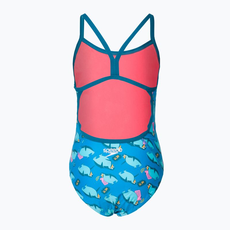 Speedo Flipper Phone Allover Vback pentru copii costum de baie dintr-o bucată albastru 68-12846 2