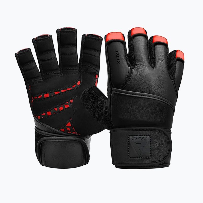 Mănuși de antrenament RDX L4 Finger Weightlifting Leather red/black