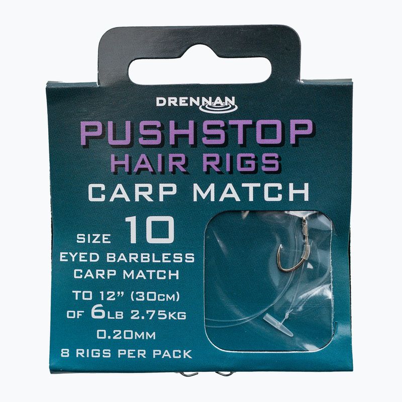 Drennan Pushstop H'Rig H'Rig Carp Match metodă de lider cu stopper, cârlig fără barbă + linie 8 buc. clar HNQCMA014