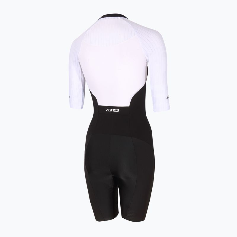 Combinezon de triatlon pentru femei ZONE3 Lava Long Distance Full Zip SS Aero Suit black/white/green 2