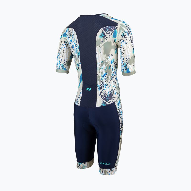 Combinezon de triathlon pentru bărbați ZONE3 Activate+ Short Sleeve Trisuit sand sotrm/navy/sand 2