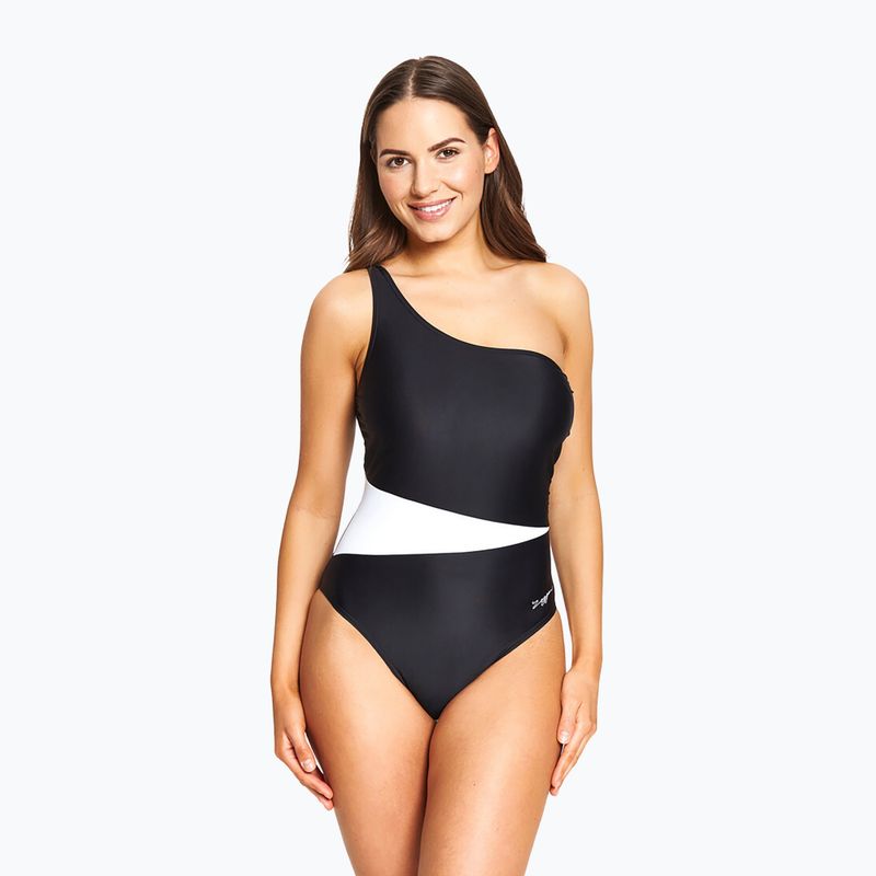 Costum de baie o singură piesă pentru femei Zoggs Lattice One Shoulder albastru / alb 7