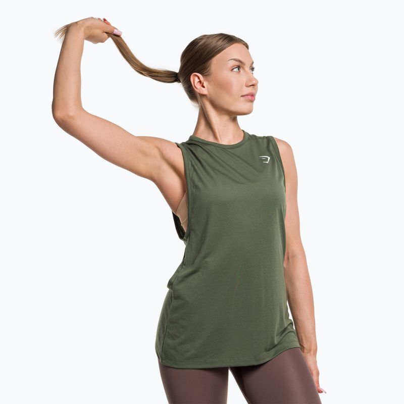 Tricou de antrenament pentru femei Gymshark Training Drop Arm Tank verde/alb