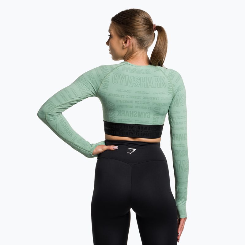 Gymshark Vision Crop Top pentru femei cu mânecă lungă de antrenament verde/negru 3