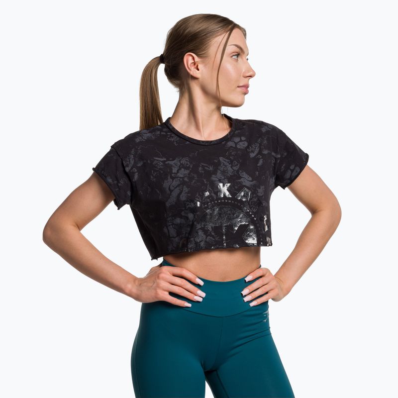 Gymshark KK Twins Raw Crop Top negru/gri pentru femei Gymshark KK Twins Raw Crop Top negru/gri