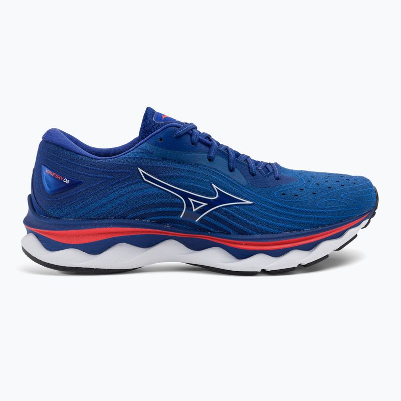 Pantofi de alergare pentru bărbați Mizuno Wave Sky 6 turcoaz mare/alb/roșii de cireș 2