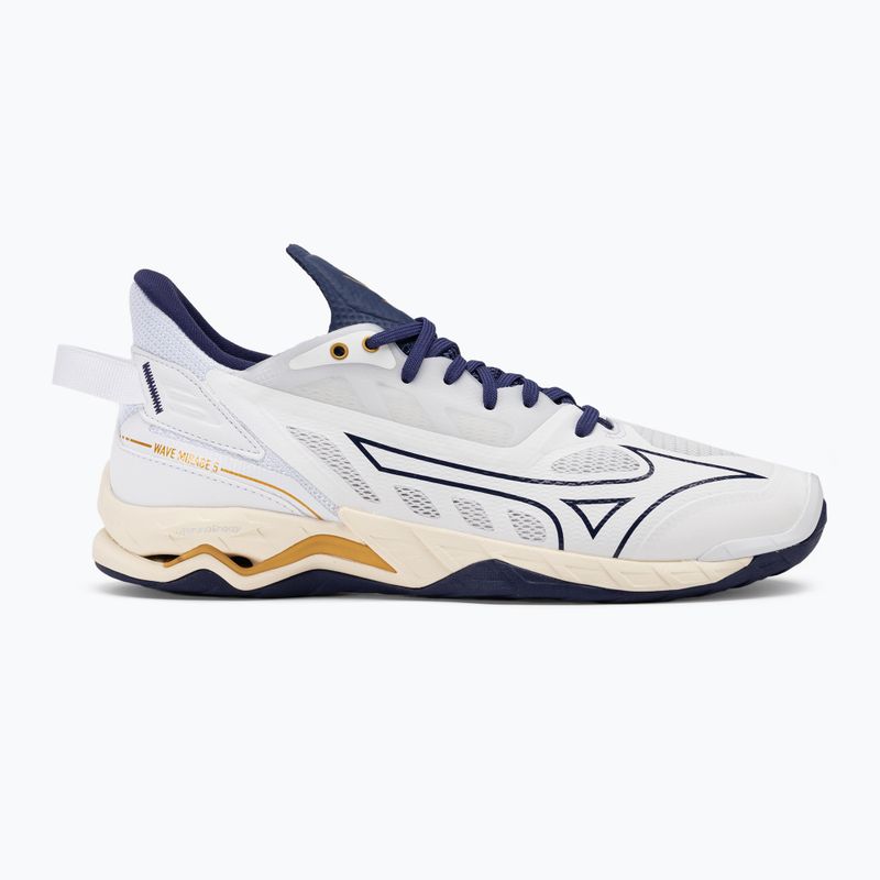 Încălțăminte de handbal pentru bărbați Mizuno Wave Mirage 5 white/bribbon/mp gold 2