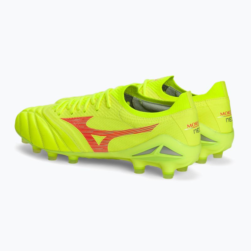 Încălțăminte de fotbal pentru bărbați Mizuno Morelia Neo IV Β Elite MD safety yellow/fiery coral 2/galaxy silver 4