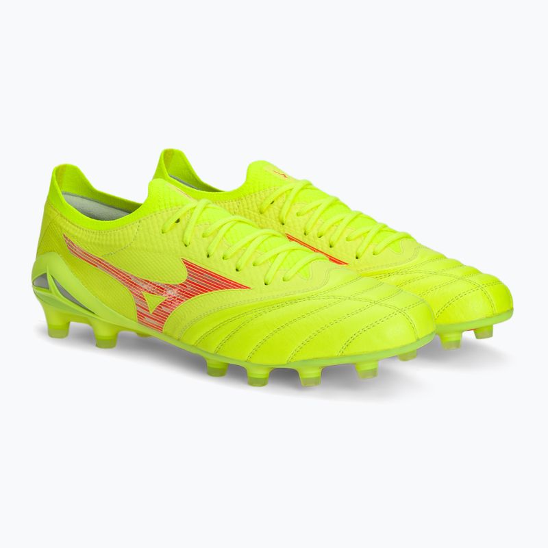 Încălțăminte de fotbal pentru bărbați Mizuno Morelia Neo IV Β Elite MD safety yellow/fiery coral 2/galaxy silver 5