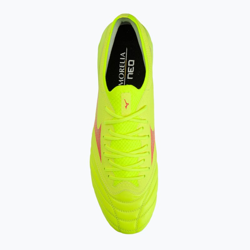 Încălțăminte de fotbal pentru bărbați Mizuno Morelia Neo IV Β Elite MD safety yellow/fiery coral 2/galaxy silver 7