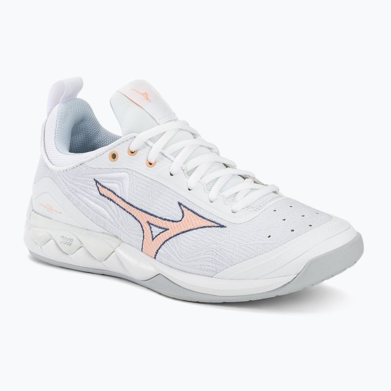 Încălțăminte de volei pentru femei Mizuno Wave Luminous 2 white/navy peony/peach parfait