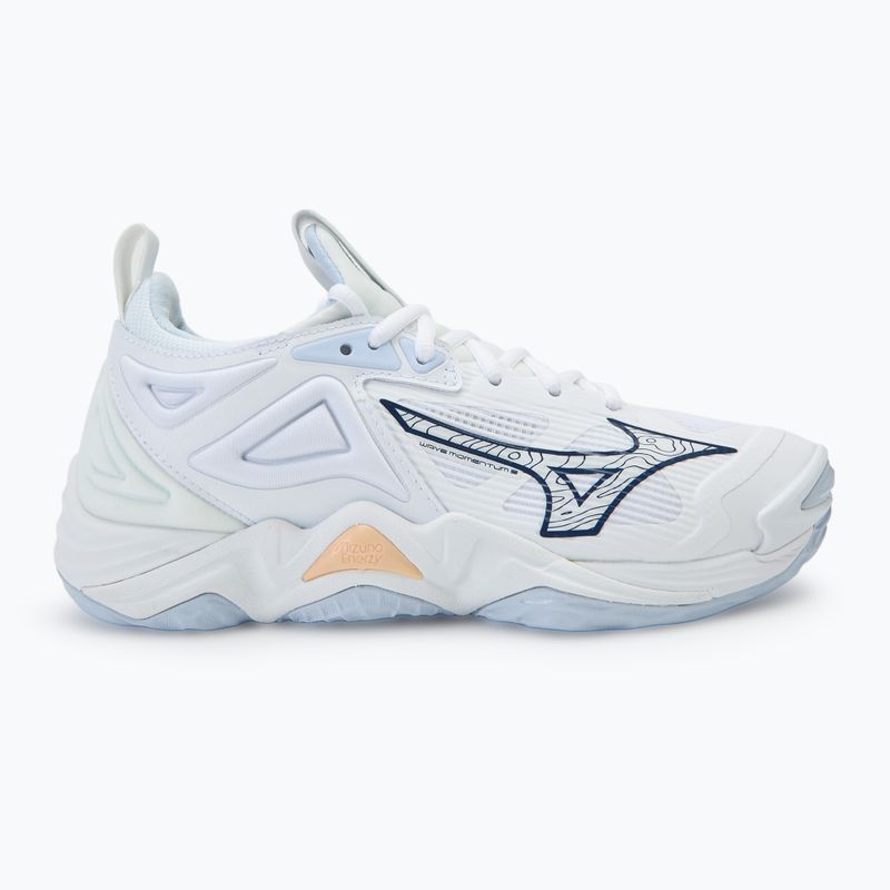 Încălțăminte de volei pentru femei Mizuno Wave Momentum 3 white/ navy peony/ peach parfait 2
