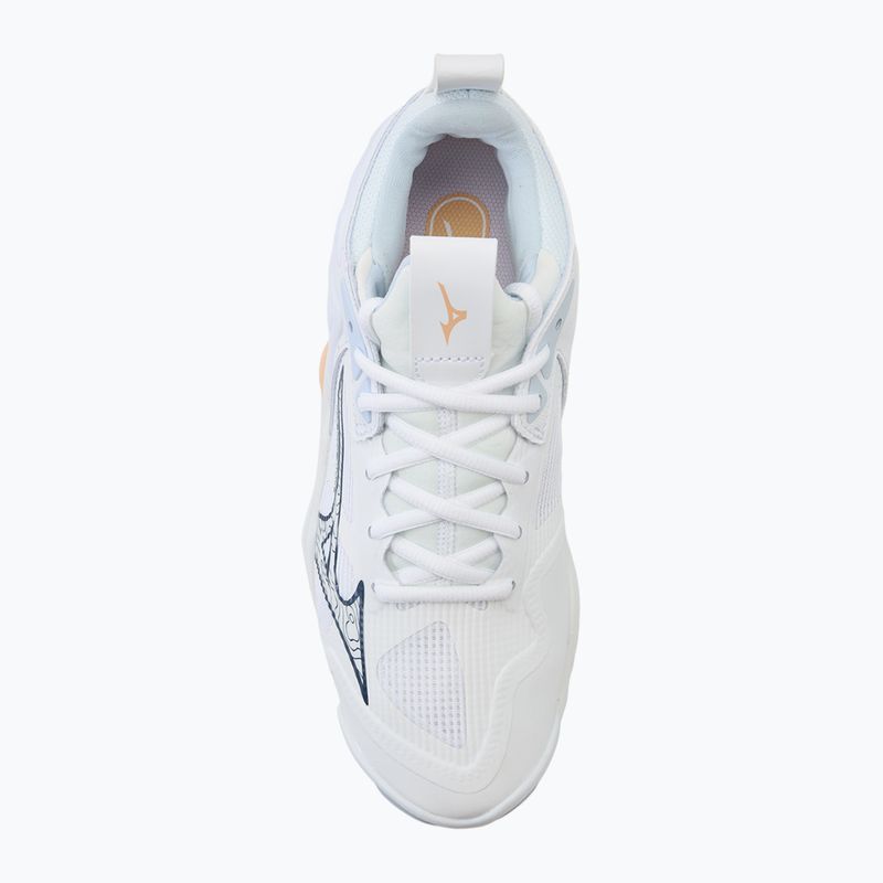 Încălțăminte de volei pentru femei Mizuno Wave Momentum 3 white/ navy peony/ peach parfait 5