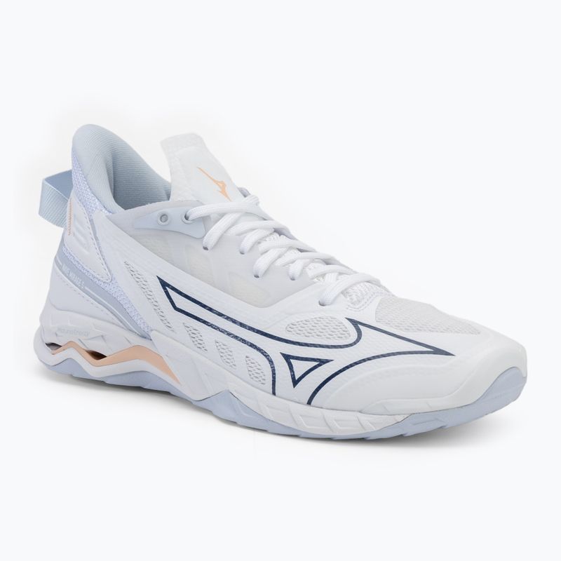 Încălțăminte de handbal pentru femei Mizuno Wave Mirage 5 white/navy peony/peach parfait
