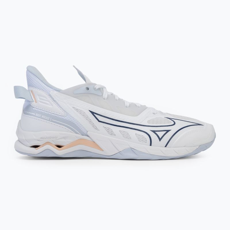 Încălțăminte de handbal pentru femei Mizuno Wave Mirage 5 white/navy peony/peach parfait 2