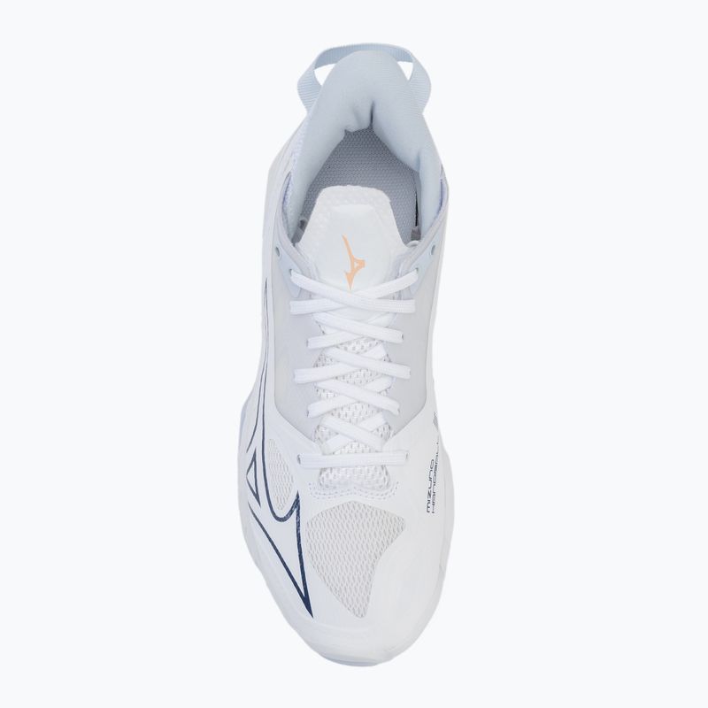 Încălțăminte de handbal pentru femei Mizuno Wave Mirage 5 white/navy peony/peach parfait 5