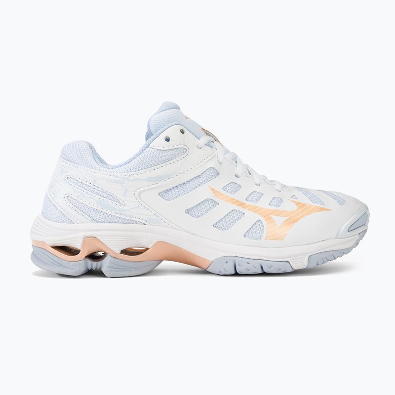 Încălțăminte de volei pentru femei Mizuno Wave Voltage white/peach parfait/halogen blue 2