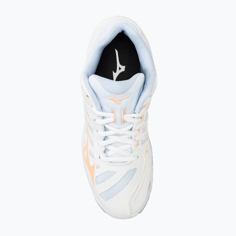 Încălțăminte de volei pentru femei Mizuno Wave Voltage white/peach parfait/halogen blue 5