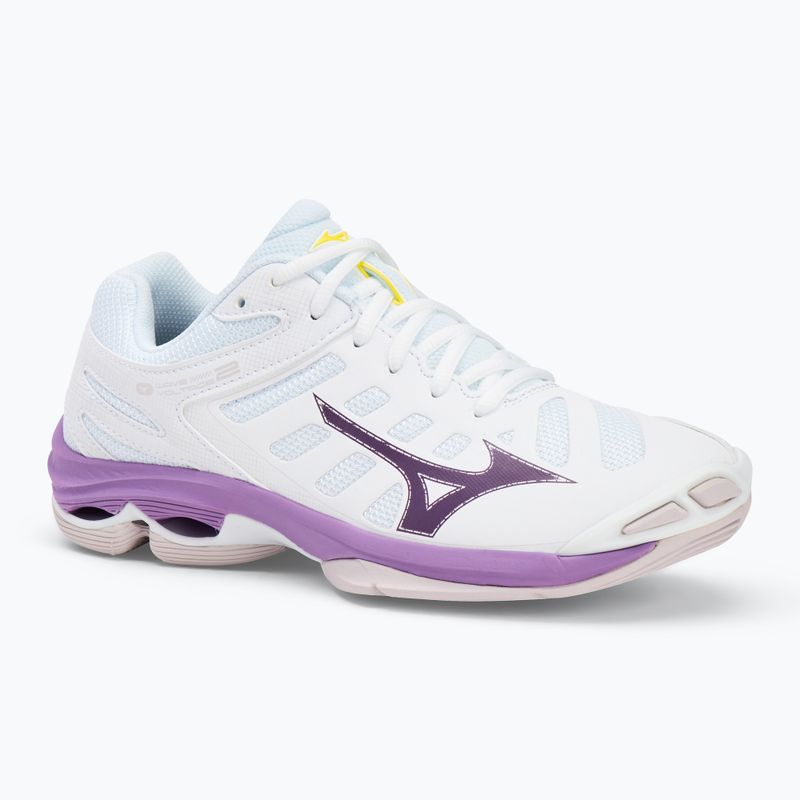 Încălțăminte de volei pentru femei Mizuno Wave Voltage 2 white/patrician purple/quince