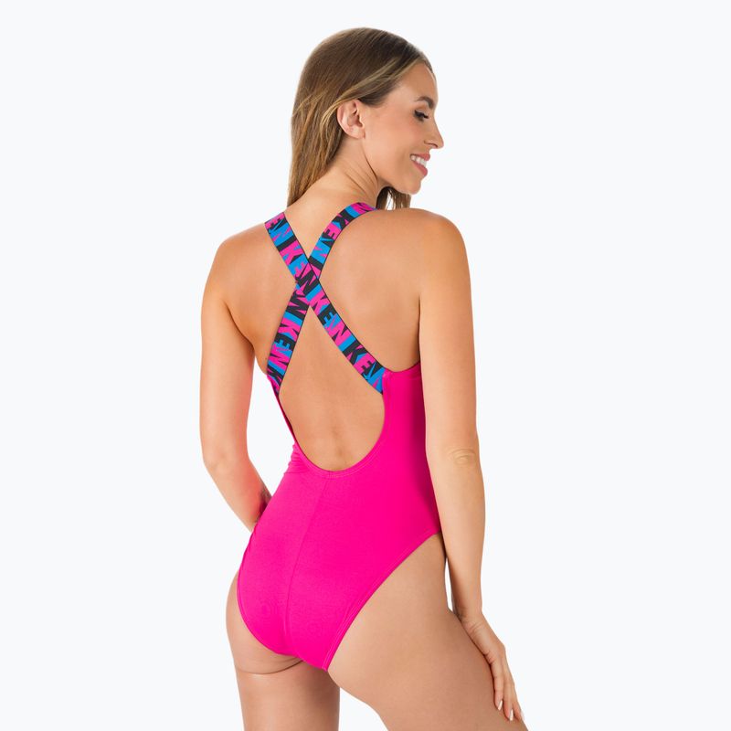 Costum de baie dintr-o singură piesă pentru femei Nike Logo Tape Crossback roz NESSC262-672 3