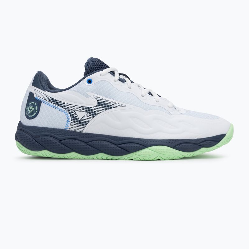 Încălțăminte de tenis pentru bărbați Mizuno Wave Enforce Court AC white/ vintage indigo/ neo mint 2