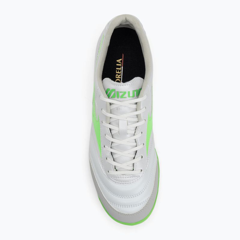 Încălțăminte de fotbal pentru bărbați Mizuno Morelia Sala Pro TF white/neon green/galaxy silver 5