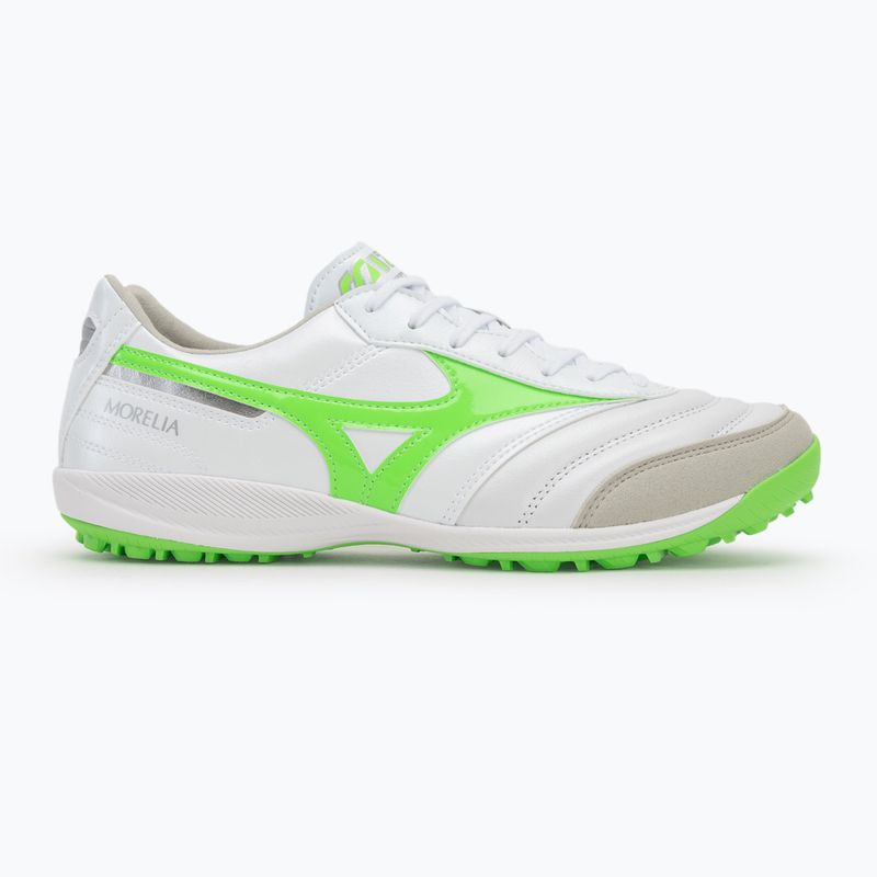 Încălțăminte de fotbal pentru bărbați Mizuno Morelia Sala Elite TF white/neon green/galaxy silver 2