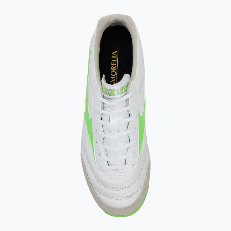Încălțăminte de fotbal pentru bărbați Mizuno Morelia Sala Elite TF white/neon green/galaxy silver 5