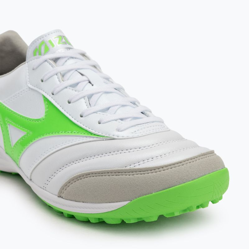 Încălțăminte de fotbal pentru bărbați Mizuno Morelia Sala Elite TF white/neon green/galaxy silver 7
