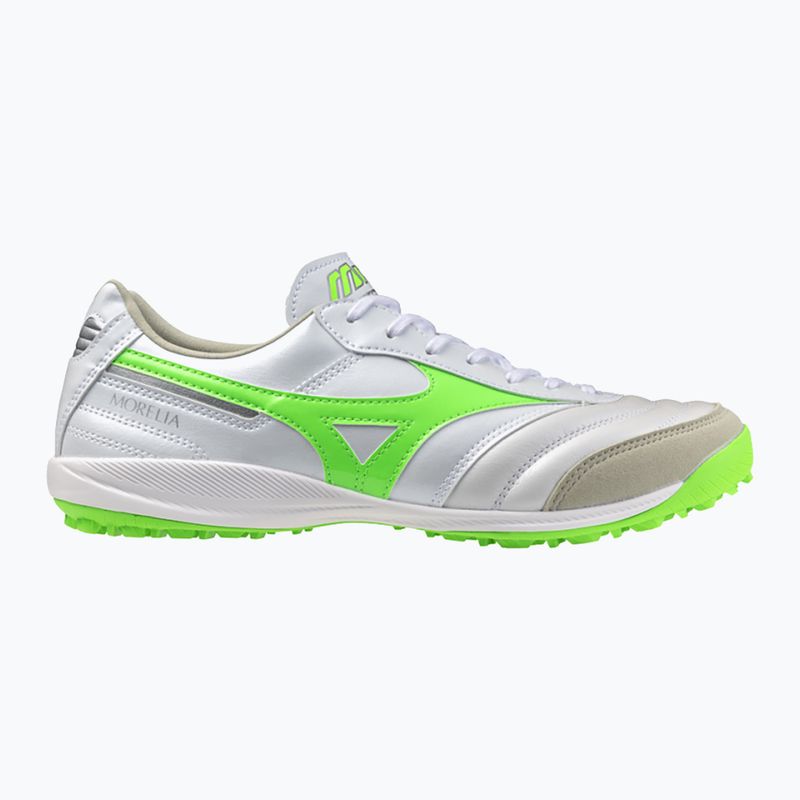 Încălțăminte de fotbal pentru bărbați Mizuno Morelia Sala Elite TF white/neon green/galaxy silver
