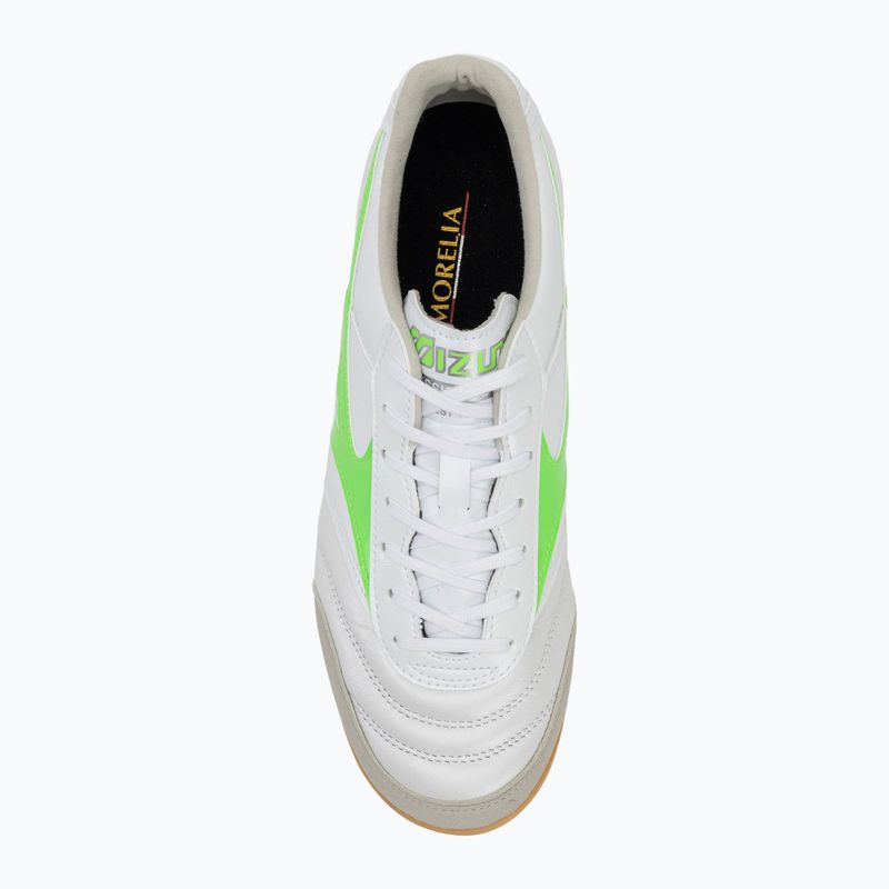 Încălțăminte de fotbal pentru bărbați Mizuno Morelia Sala Elite IN white/neon green/galaxy silver 5